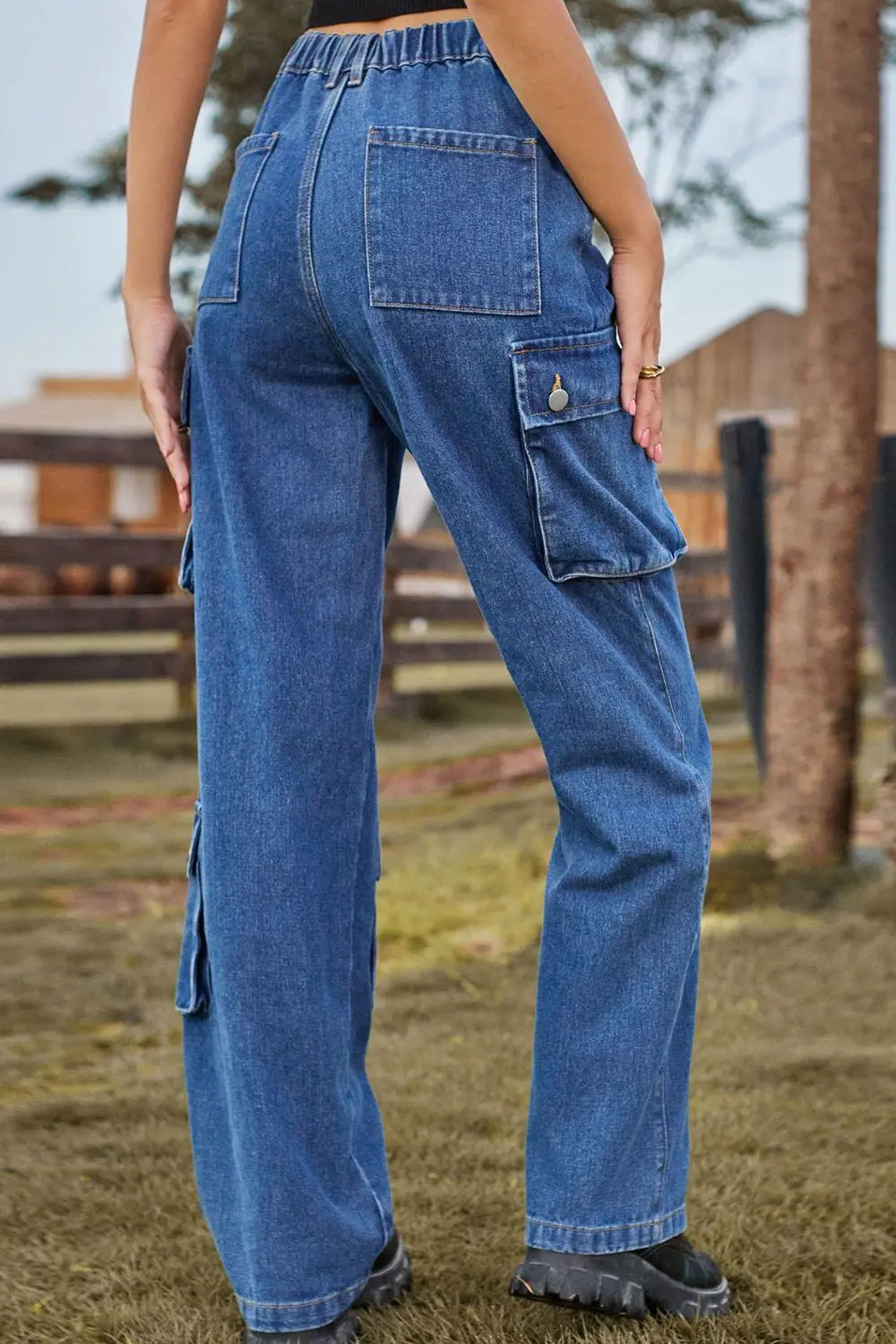 Loose Fit Long Pocket Denim Jeans