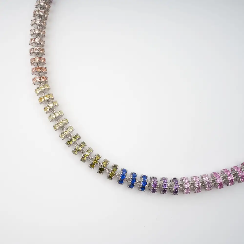 Multicolor Crystal Embellished Sterling Silver Necklace