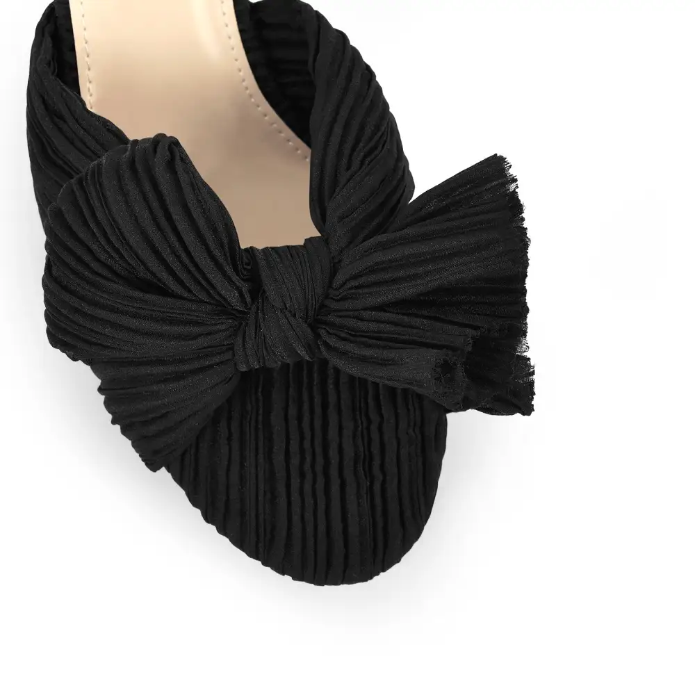 Pleated Bow Mid Chunky Heel Sandals