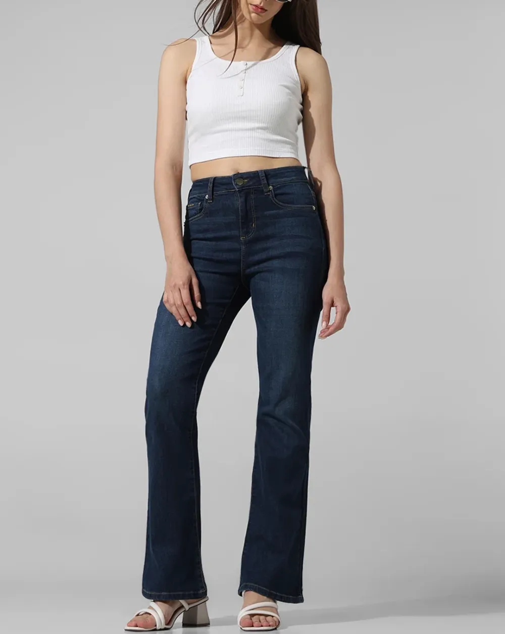 Blue Mid Rise Flared Jeans