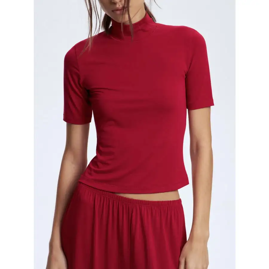 Mock Neck Short Sleeve Top and Pants Set