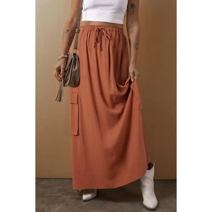 Drawstring Maxi Skirt with Pockets