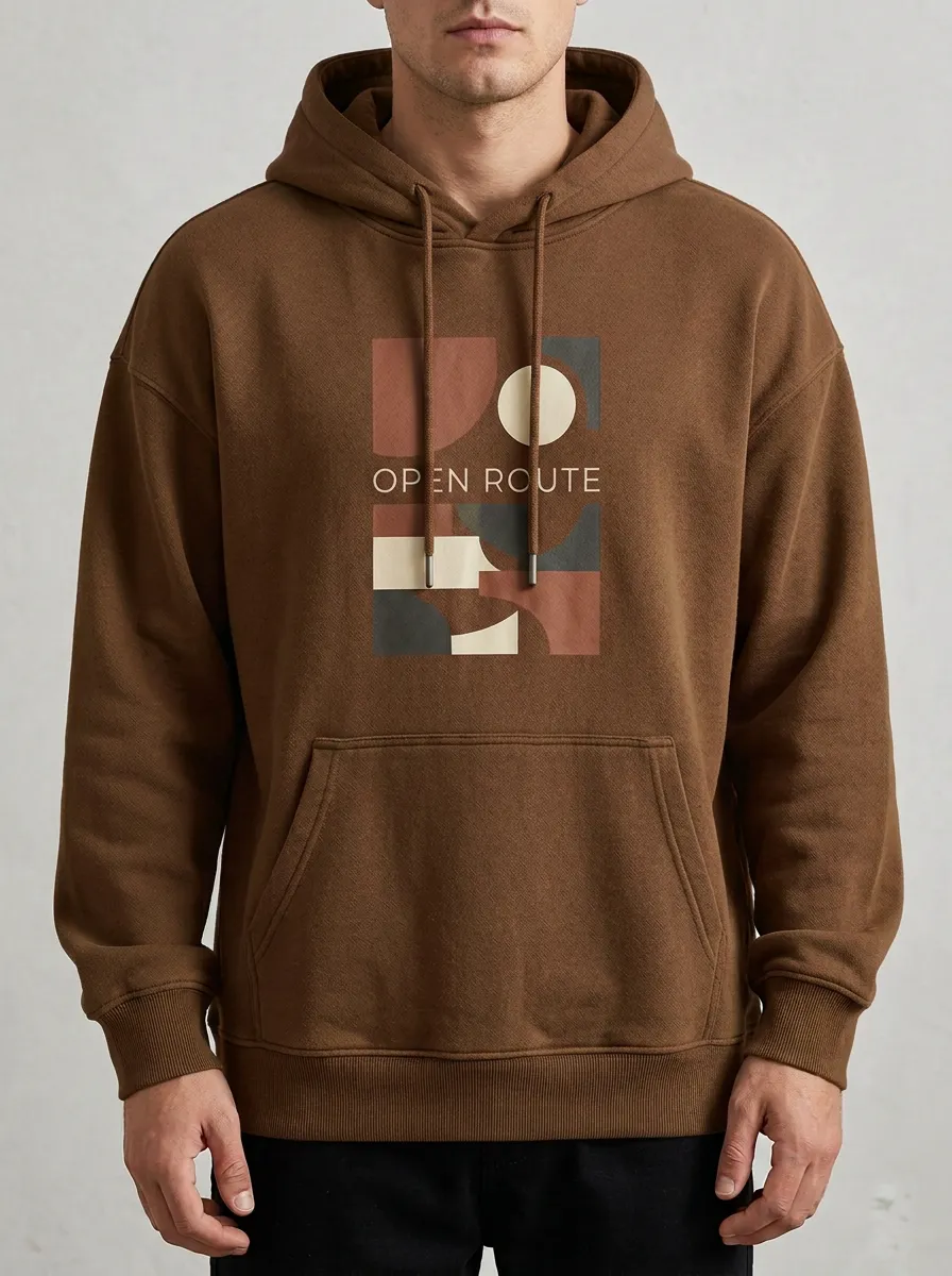 Men's Open Route Geometric Abstract Print Hoodie