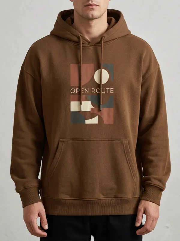 Men's Open Route Geometric Abstract Print Hoodie