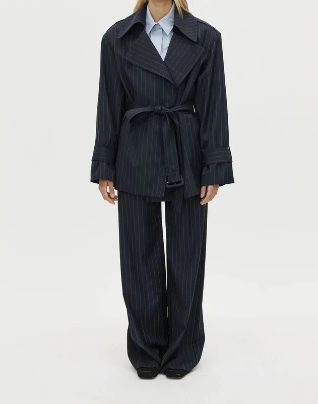 Navy Stripe Wide-Leg Pants