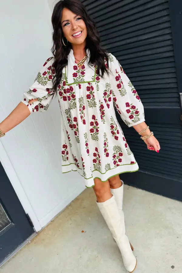 Floral V Neck Ruffle Dress Casual