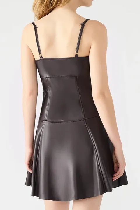 Brown Faux Leather V Neck Cami Dress