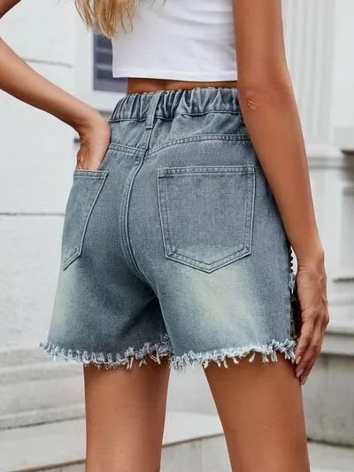 Raw Hem Studded Shorts Denim Pants