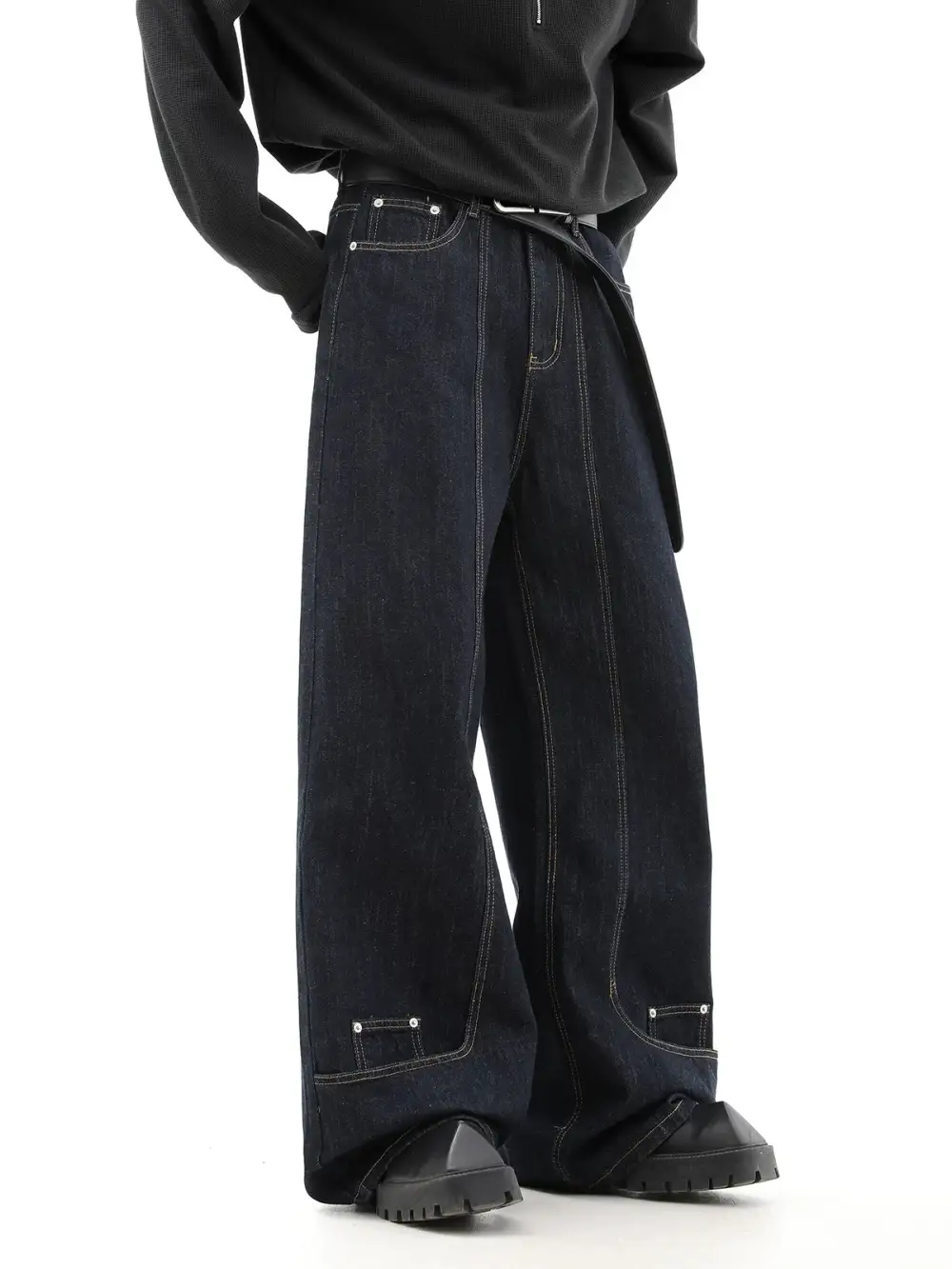 Wide-Leg Washed Denim Pants