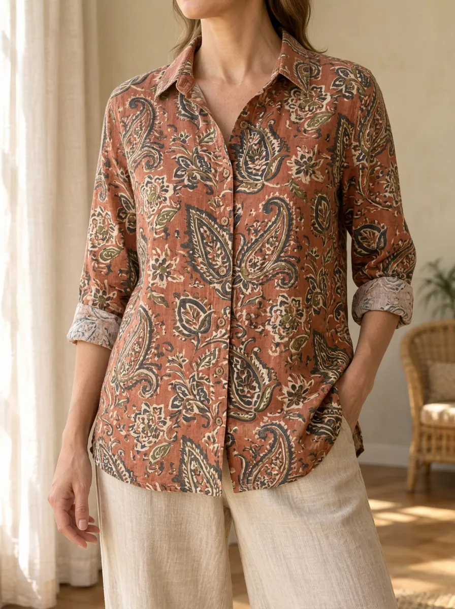 Women's Boho Vintage Paisley Printed Shirt