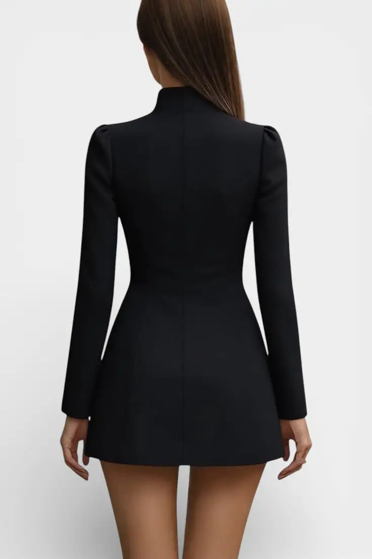 Blazer-Style High-Neck Mini Dress