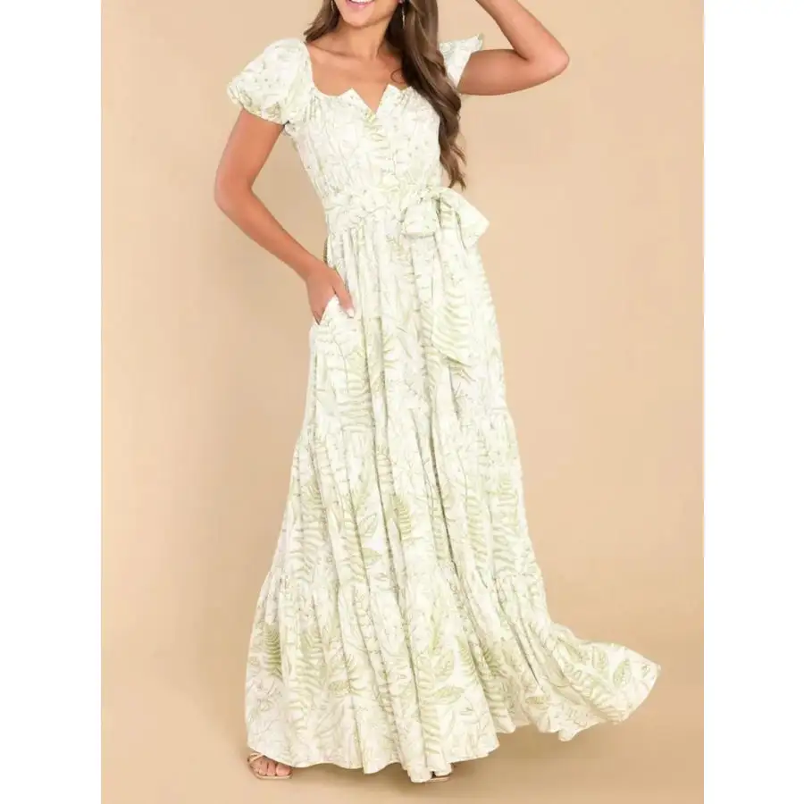 Printed Puff Sleeve Maxi Dress