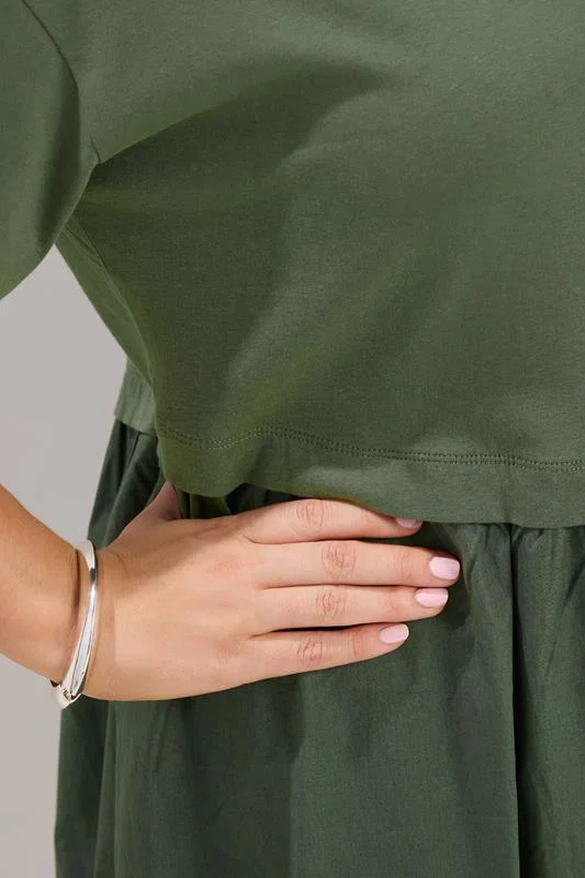 Khaki Green Poplin Midi Dress detail 3
