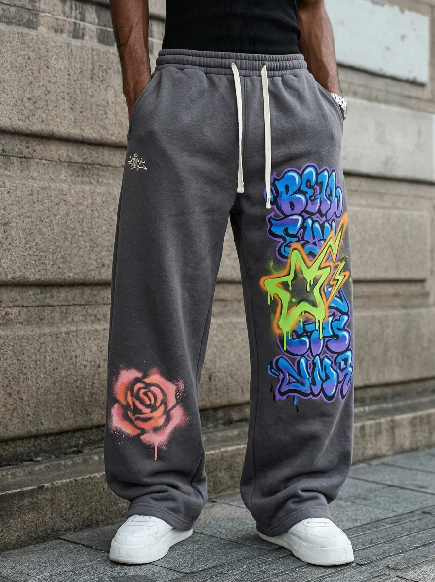 Unisex Streetwear Graffiti Rose Star Sweatpants