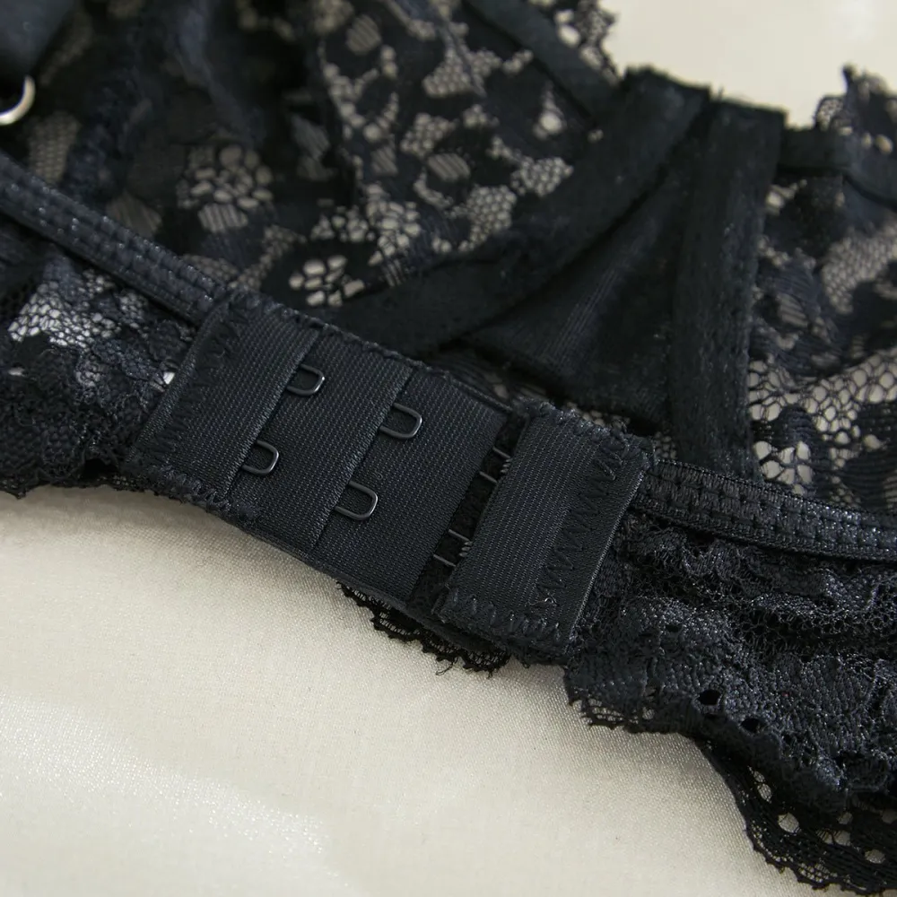 Sheer Lace Suspender Bra And Panty Set