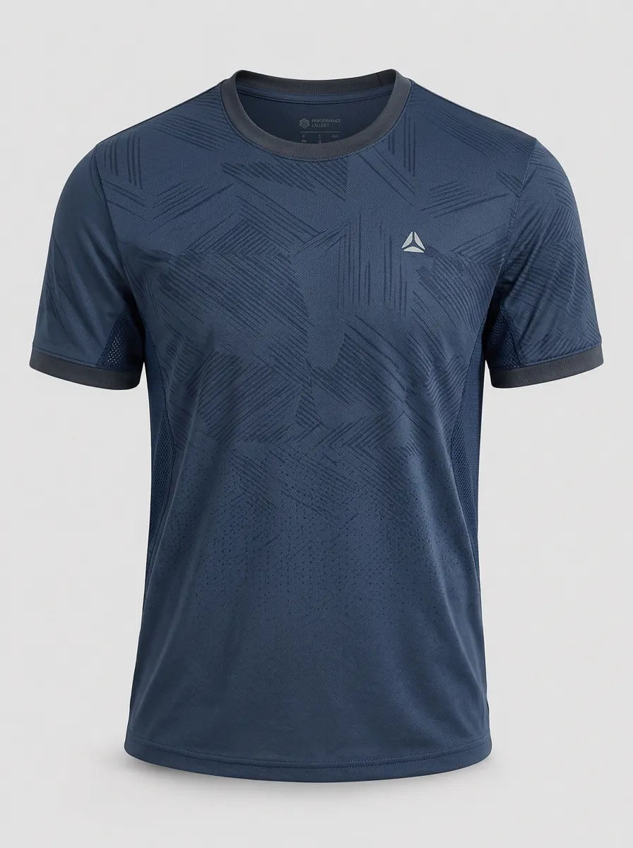 Men's Navy Geometric Print Crew Neck T-Shirt