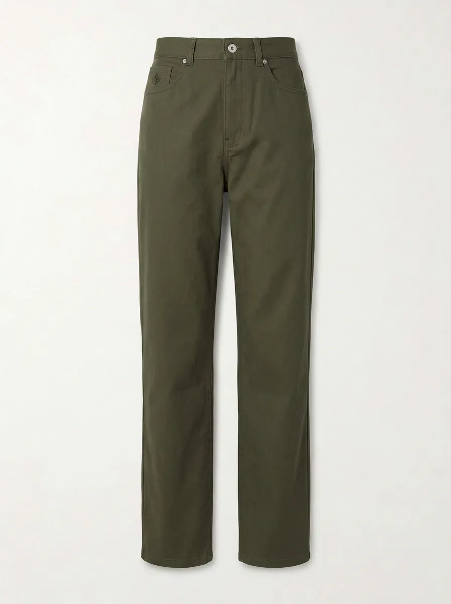 Women's Casual Olive Green Leaf Embroidered Mid-Rise Straight Leg Pants