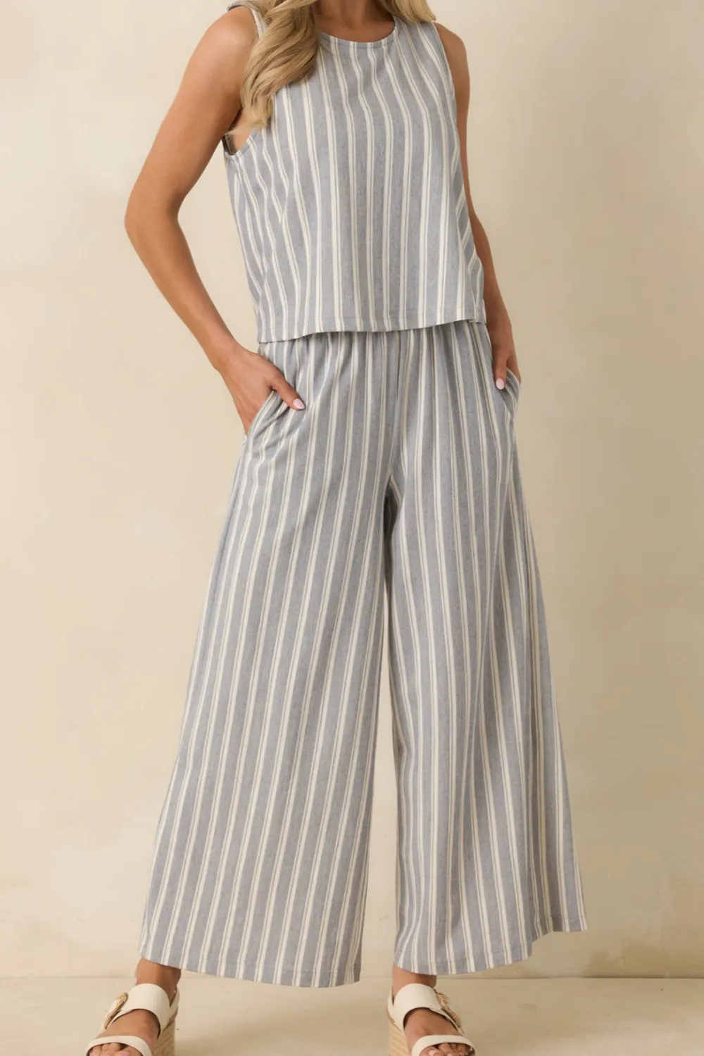 Striped Knit Wide Leg Pants