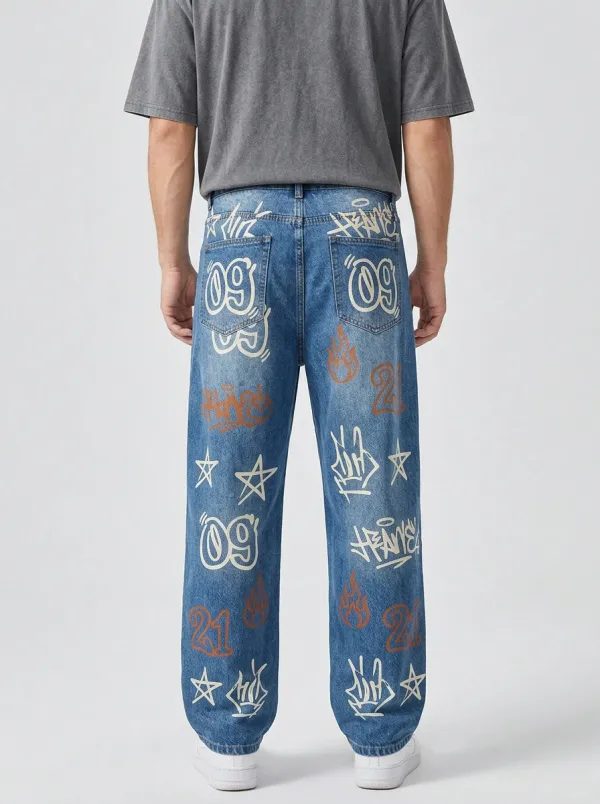 Unisex Graphic Streetwear Graffiti Flame Jeans