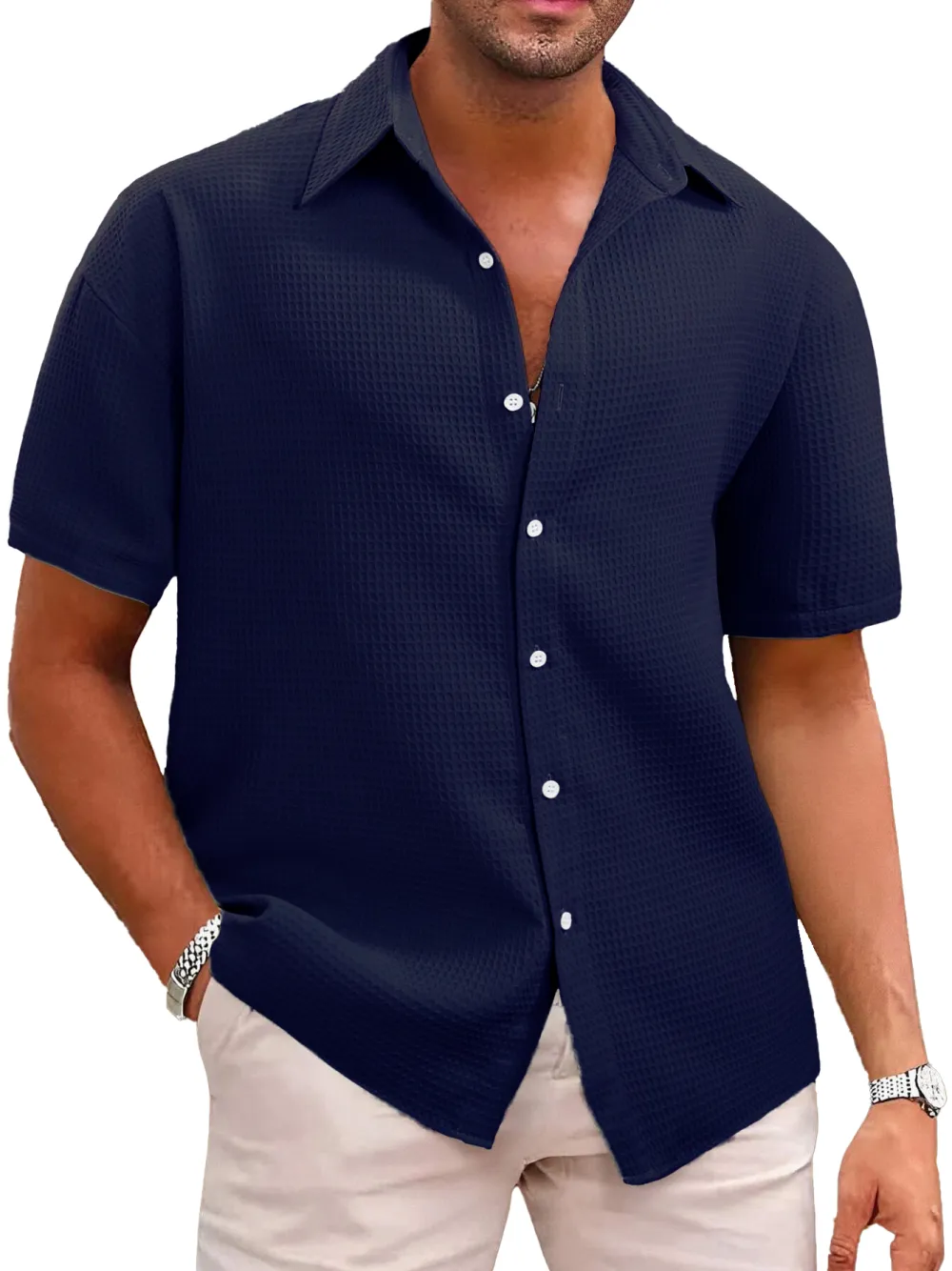 Everyday Textured Knit Camp Collar Shirt