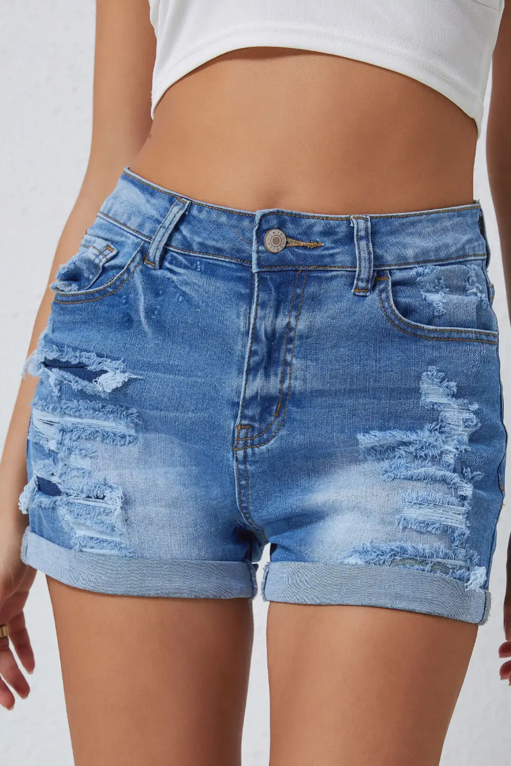 Sky Blue Vintage Distressed High Waist