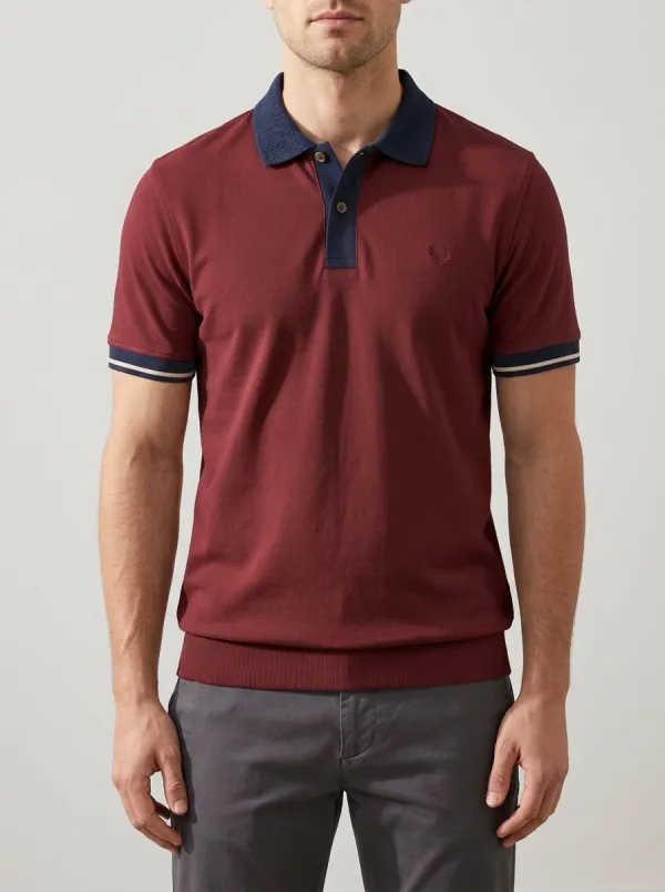 Men's Casual Minimalist Contrast Collar Striped Cuff Polo Shirt