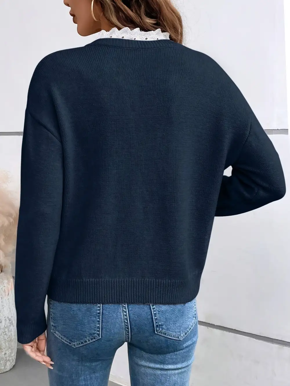 Cozy V Neck Knit Sweater Lace