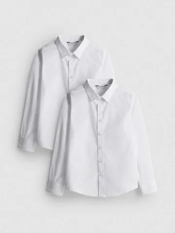 7-15yrs | 2pk Unisex Cotton Blend Long Sleeve School Shirts