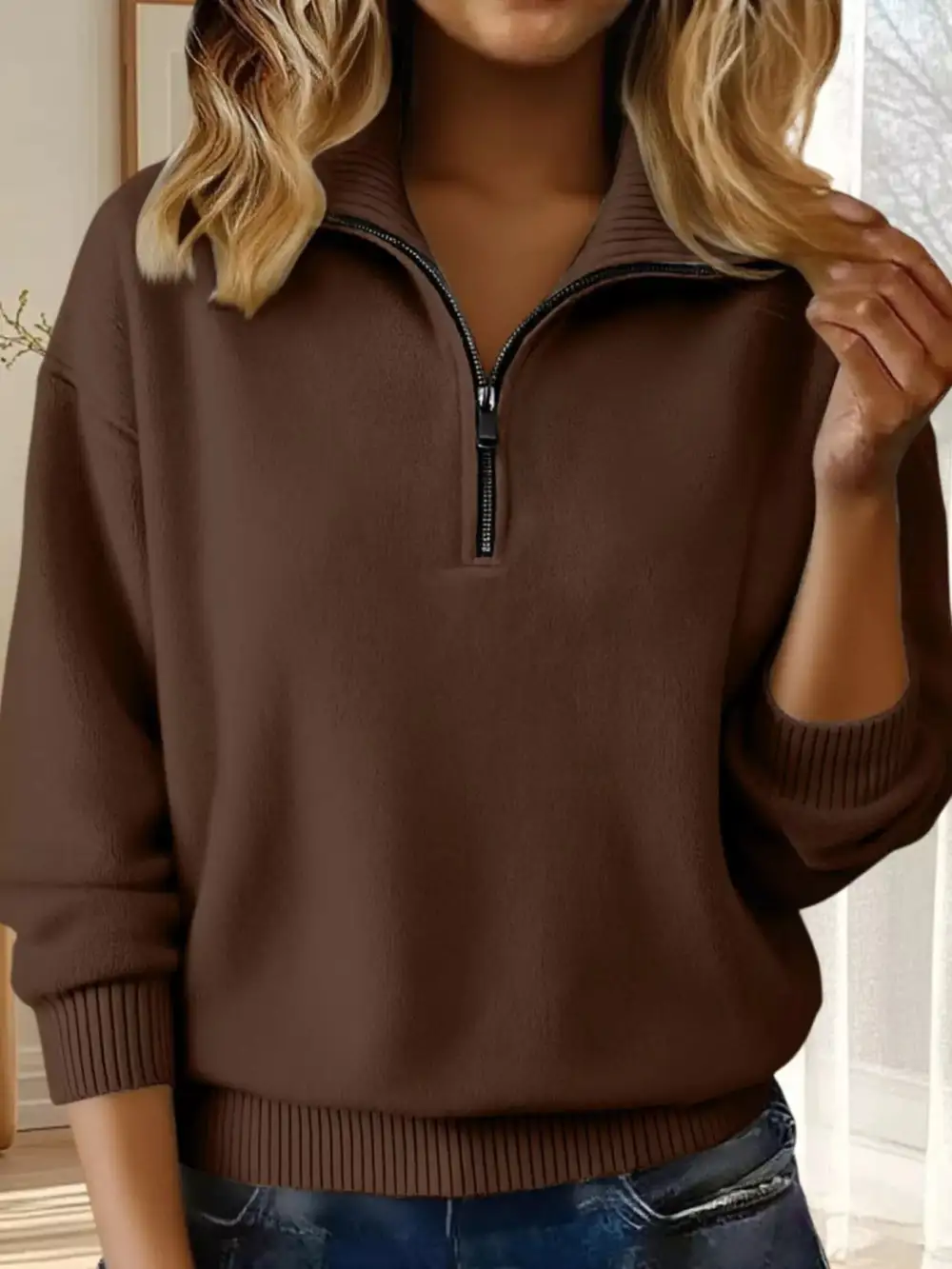 Half-Zip Drop Shoulder Sweater