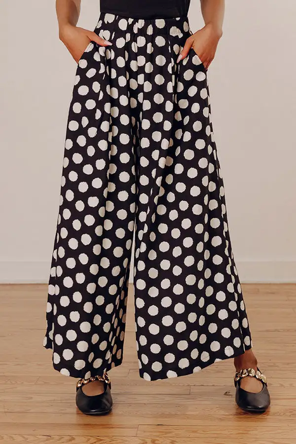 High Waist Wide Leg Polka Dot Pleated Elastic Waist Pants