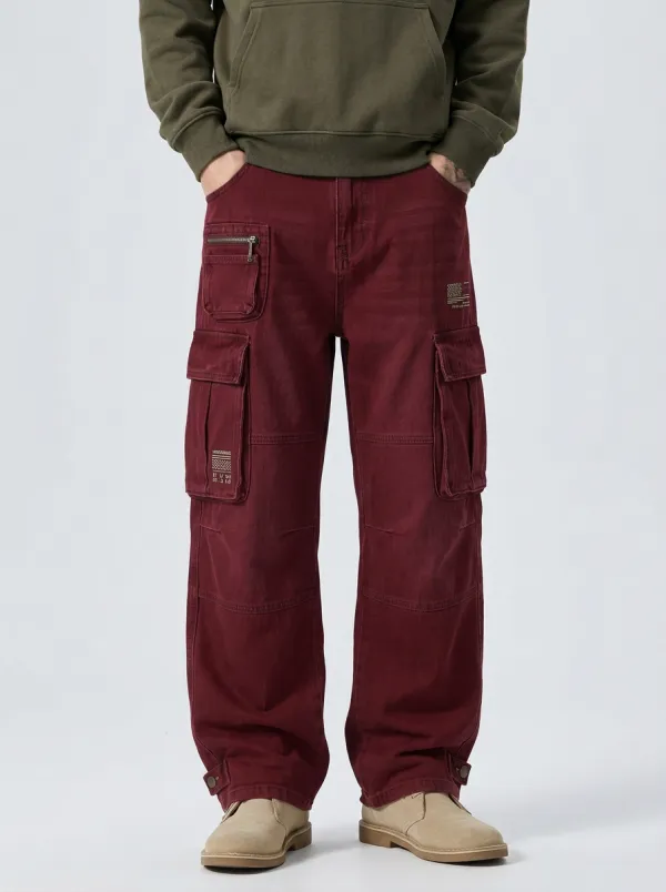 Men's Streetwear Multi-Pocket Washed Cargo Pants
