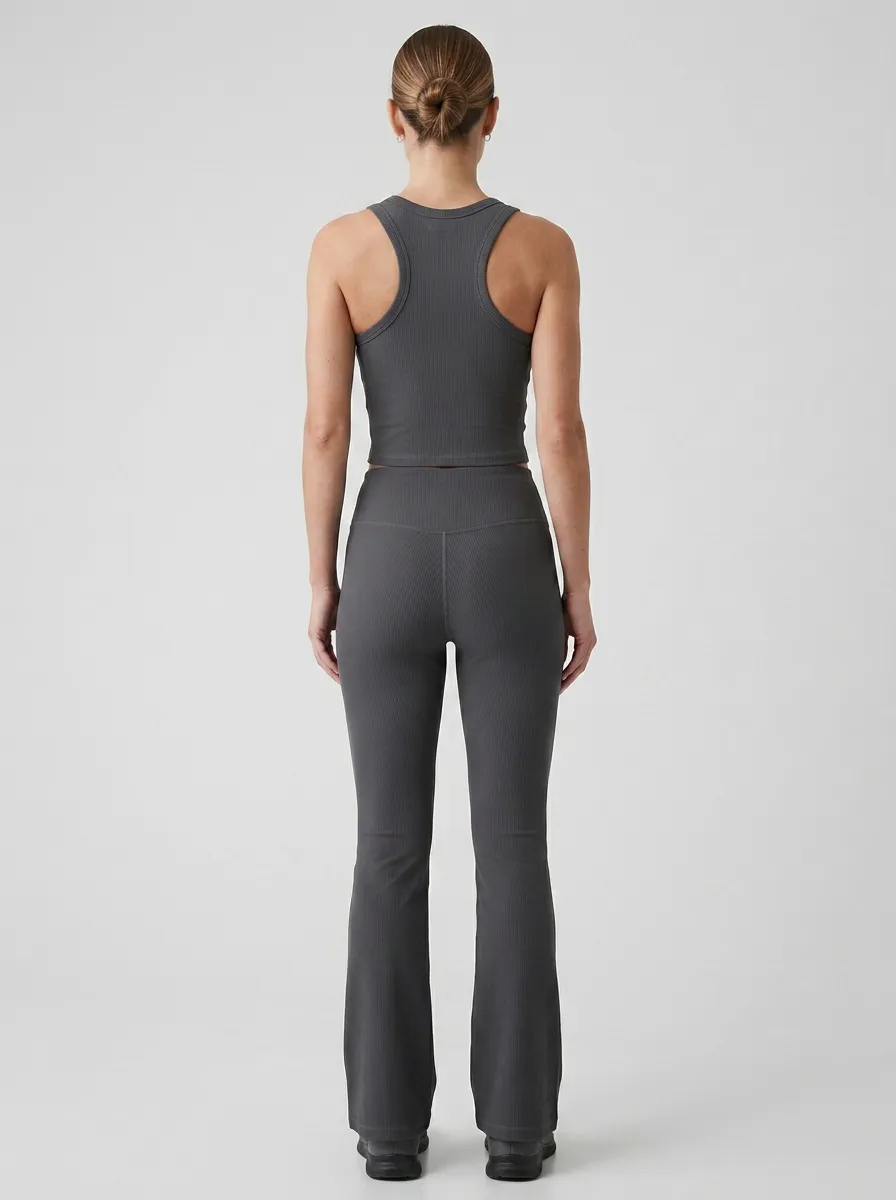 Training Ribbed Yoga Women's Tank Top Flare Pants Active Set