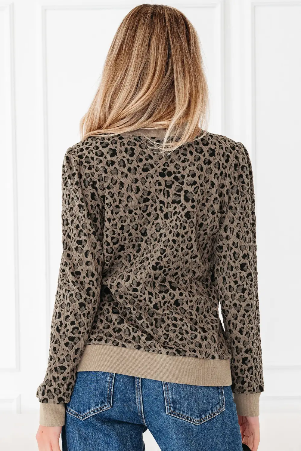 Women's Leopard Print Ribbed Long Sleeve Top