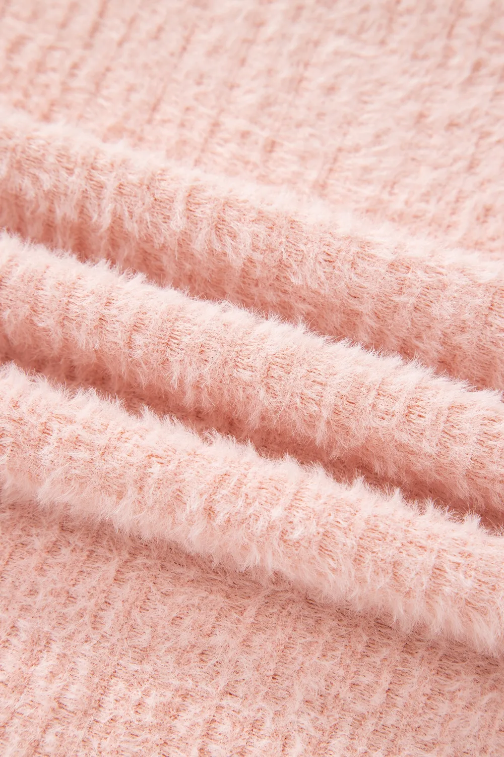 Light Pink Fuzzy Ribbed Texture Top