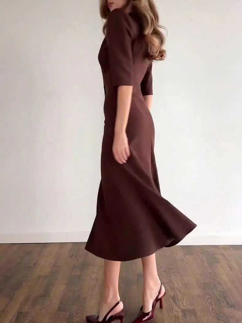 Elegant Single Breasted Shirt Midi Dress