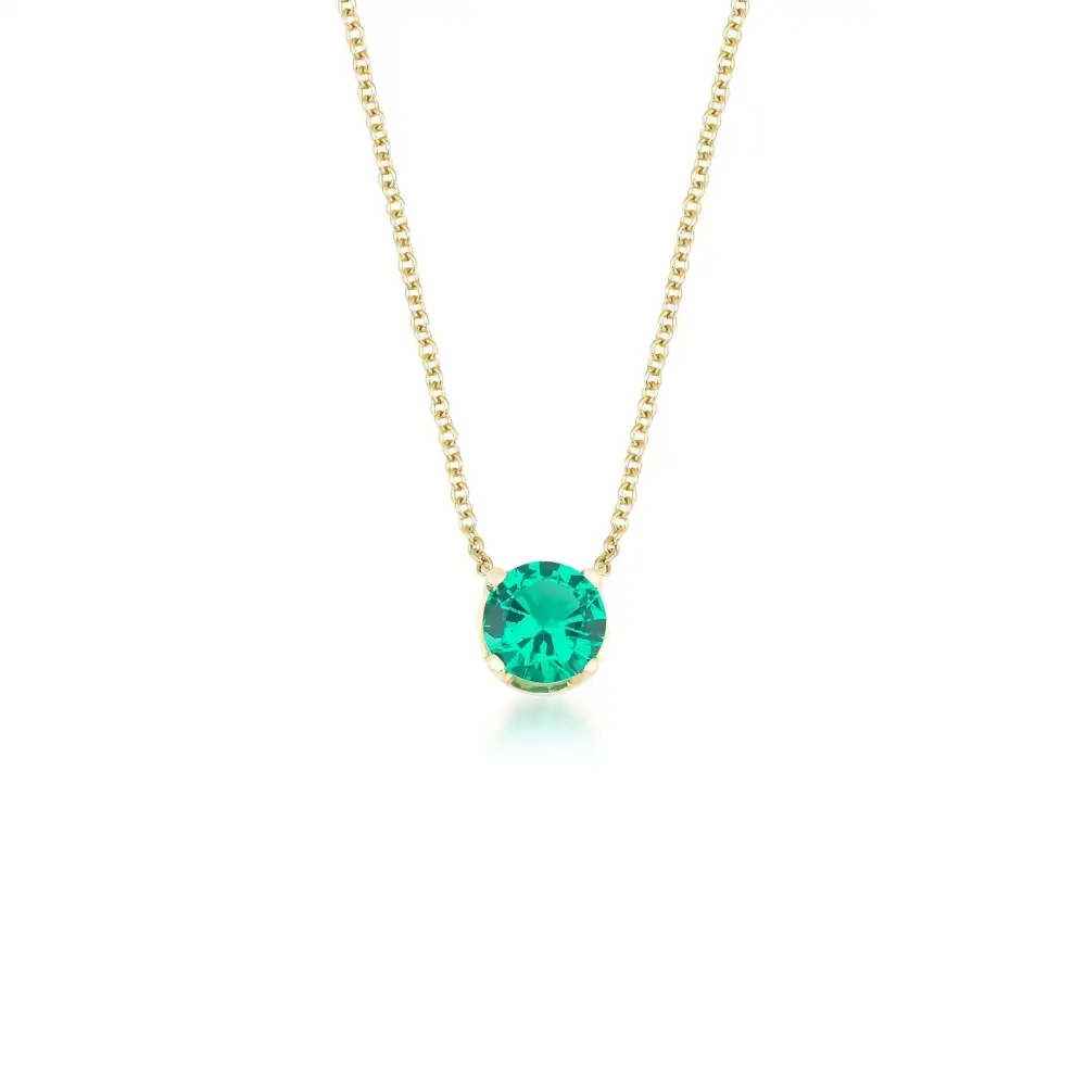 Dainty Prong Set Solitaire Emerald Necklace