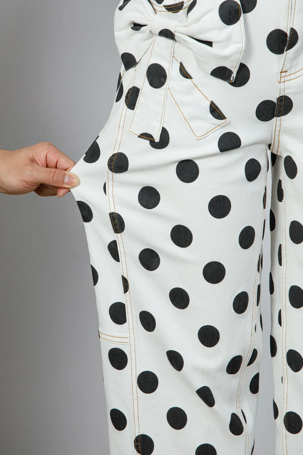 White Polka Dot Bow Jeans