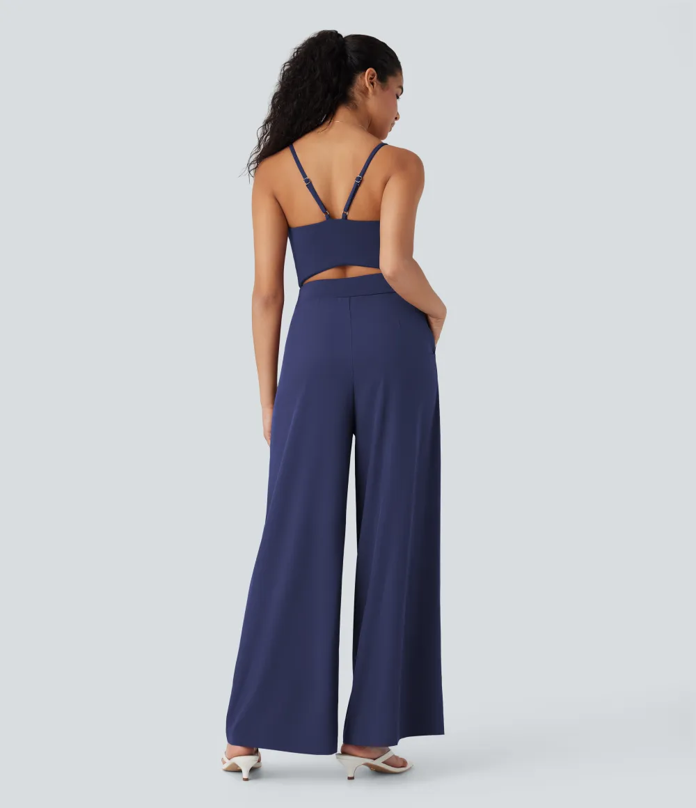 Breezeful Wide Leg Quick Dry Casual Slip Jumpsuit with Pockets-Easy Peezy Edition