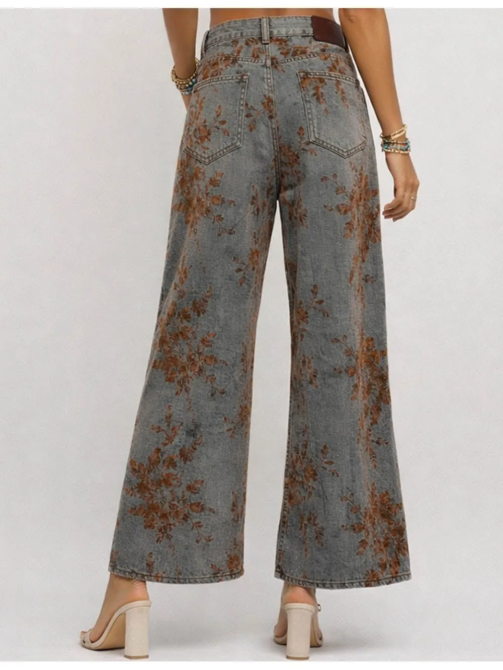 Vintage Jacquard Wide Leg Denim Pants