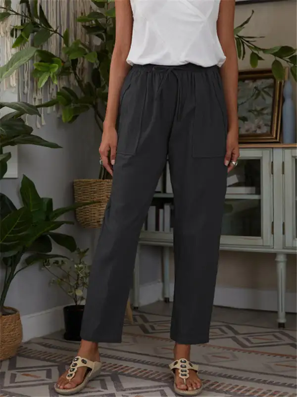 Pocket Elastic Waist Linen Lounge Pants