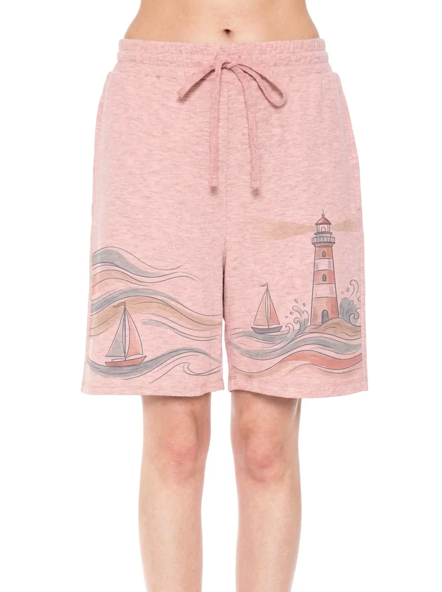 Women's Nautical Ocean Lover Lighthouse Sailboat Boho Graphic Shorts