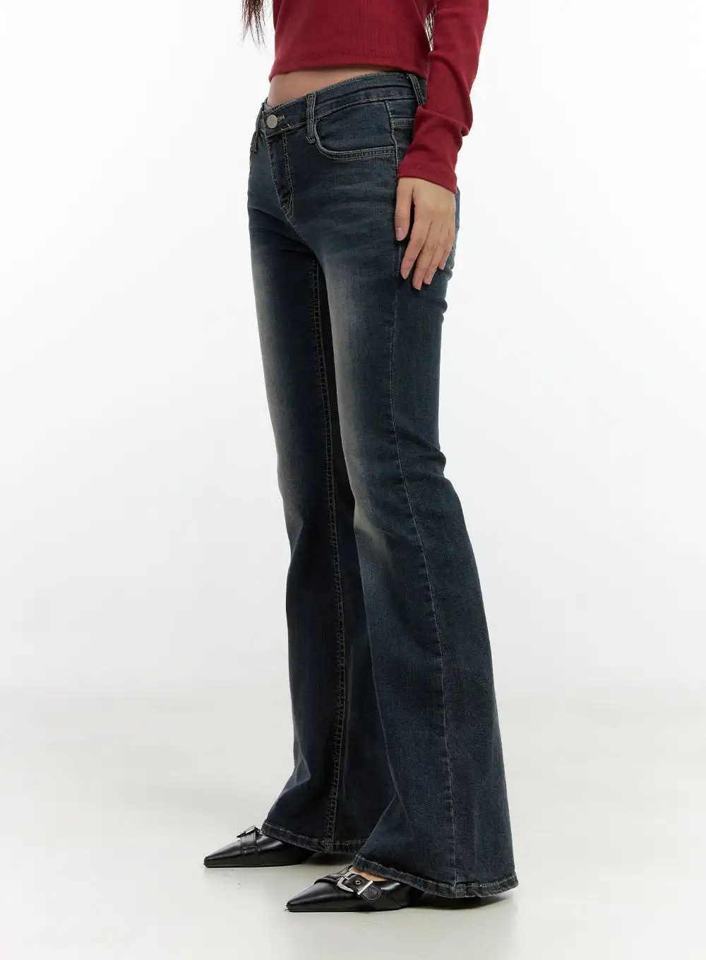 Low-Rise Flared Hip Pad Denim Jeans