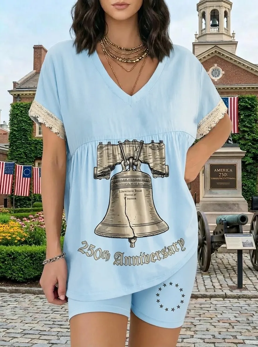 Women's USA Patriotic Liberty Bell 250th Anniversary Printed Set