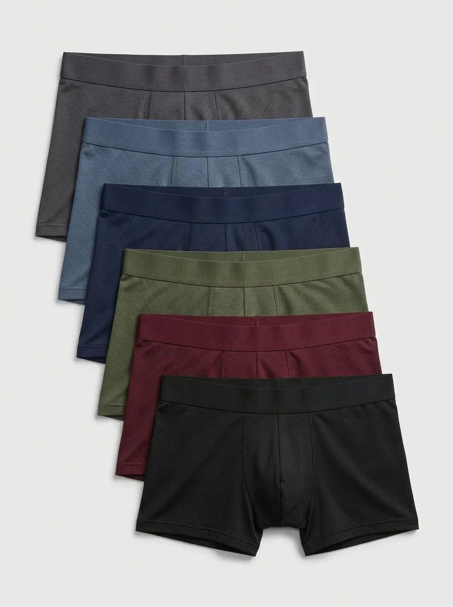 Men's Solid Pattern Breathable Elastic Waistband 6-Pack Boxer Briefs