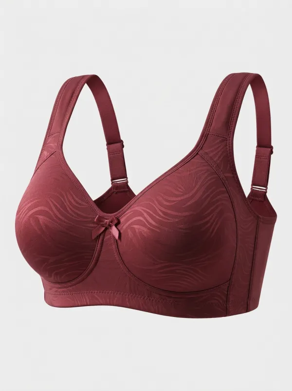 Women's Plus Size Light Grey Wave Full-Coverage Bow-Detail Wireless Bra