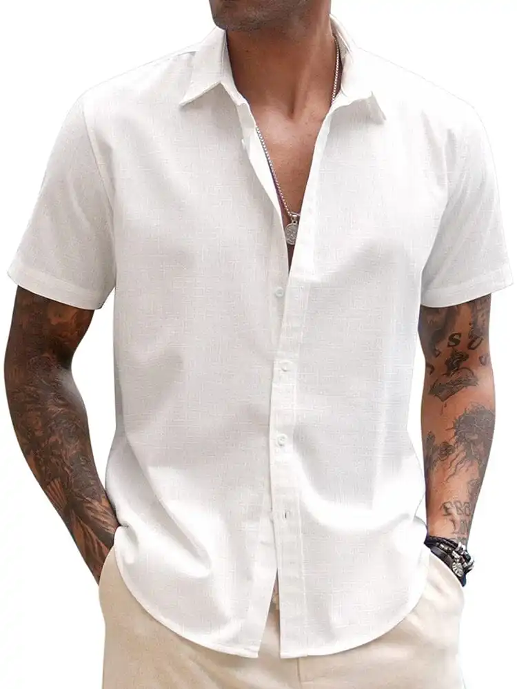 Casual Linen Blend Button Down Shirt
