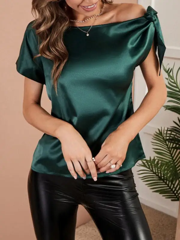 Relaxed Sleeveless Bowknot One Shoulder T-Shirt