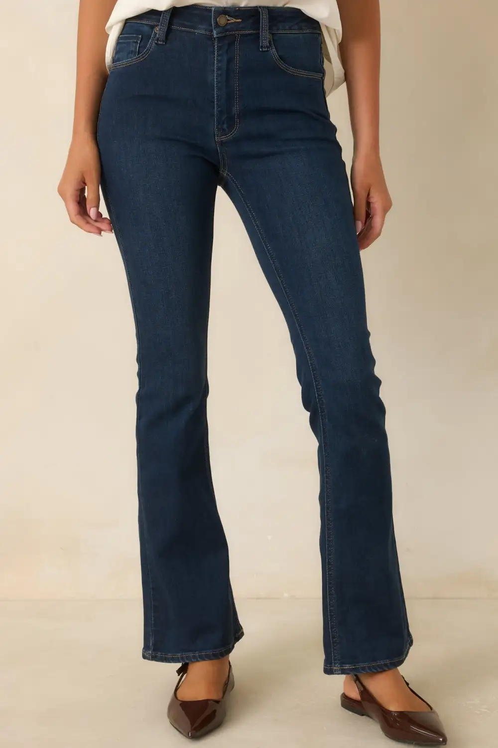 Dark Wash Cotton Slight Flare Jeans