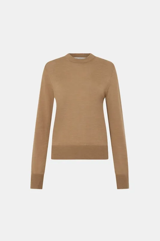 Tan Melange Crew Neck Classic Sweater