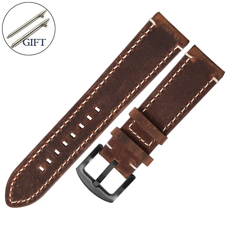 Leather Watch Band Replacement Strap with Silver Buckle Multi Colors